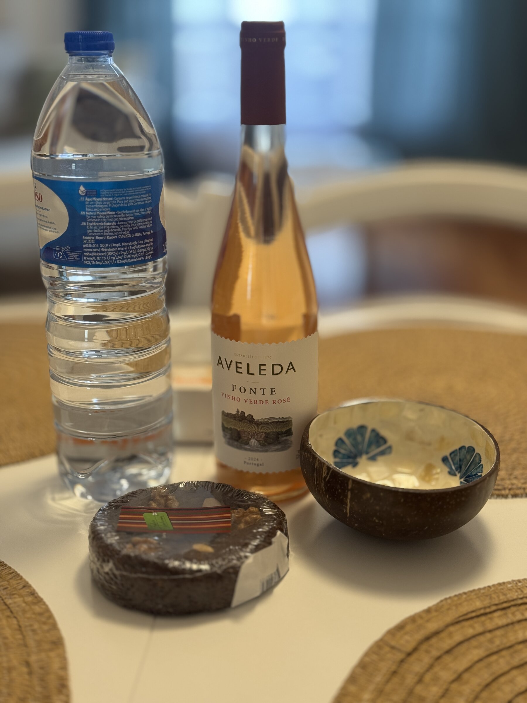Welcome touch: local wine, water and snacks laid out on arrival